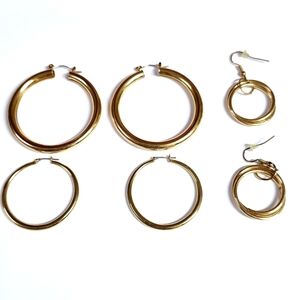 Set Of 3 Gold Toned Hoop Earrings Fashion Jewelry